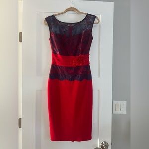 Red Lace Vintage Floral Evening Cocktail Dress Embroidered Scalloped Hem Formal